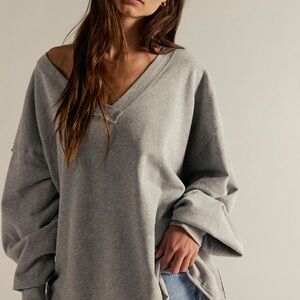 Free People Gray Oversized Sweatshirt